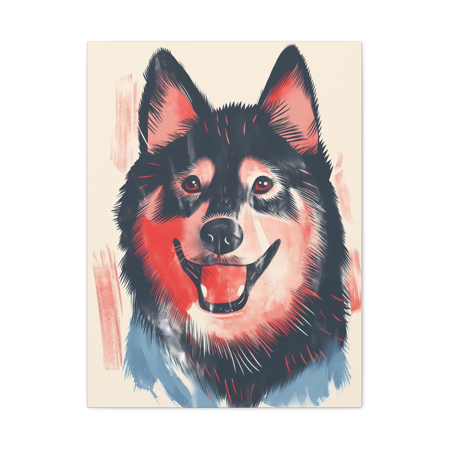 Canine Grin in Blue and Red