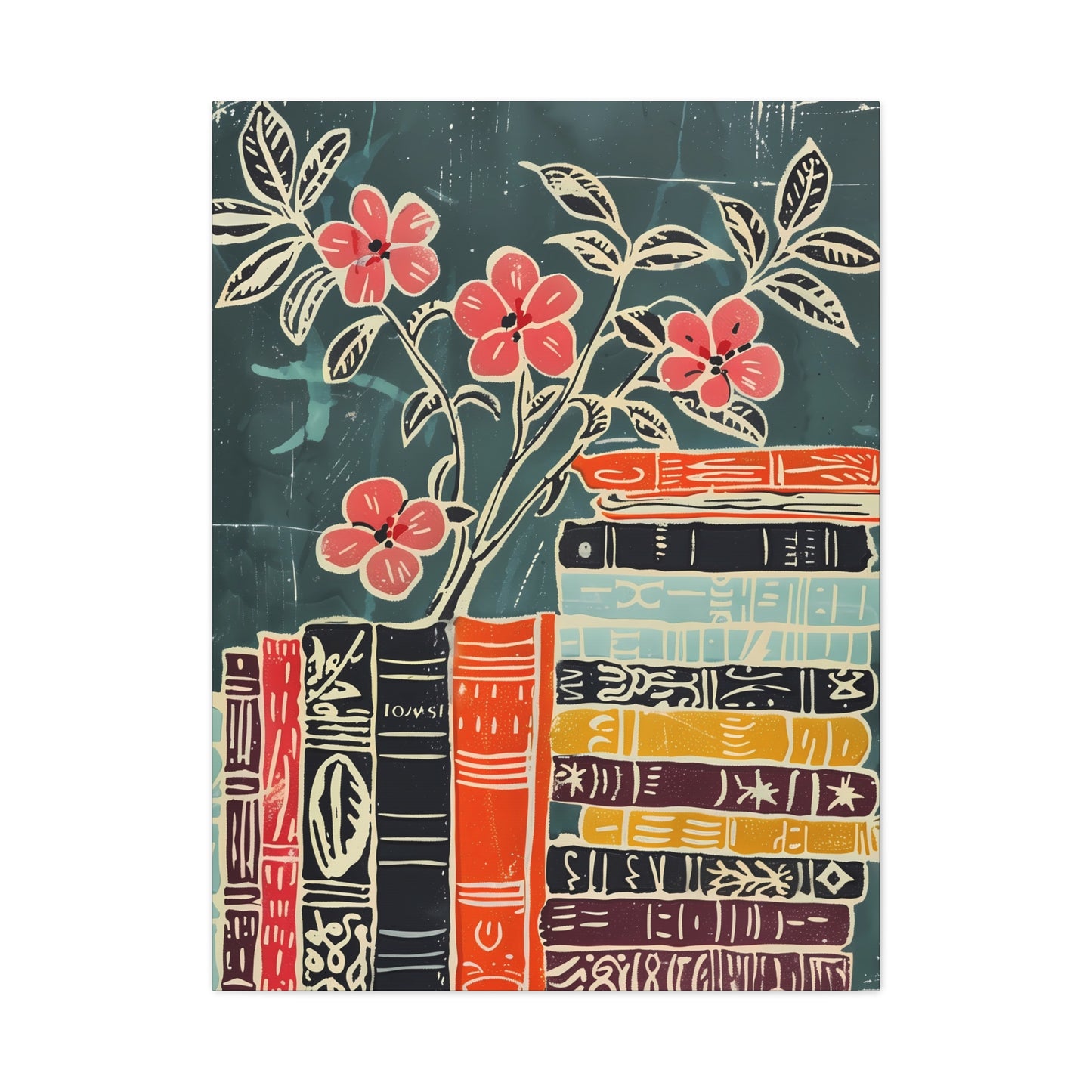 Blooms and Books Blockprint Ensemble