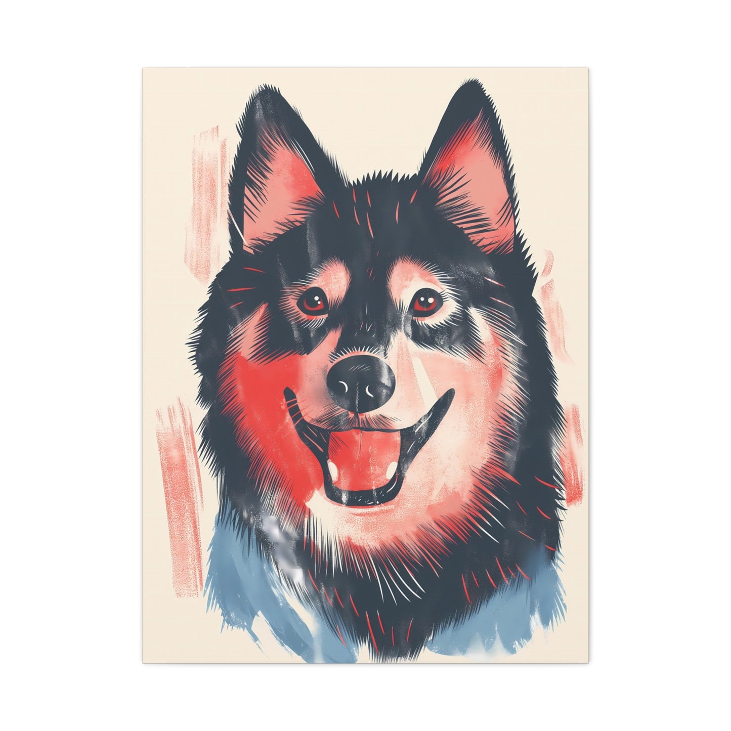 Canine Grin in Blue and Red